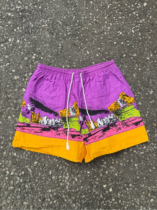 Vintage Other - Vintage Men's Purple & Yellow Printed Surf Board Shorts